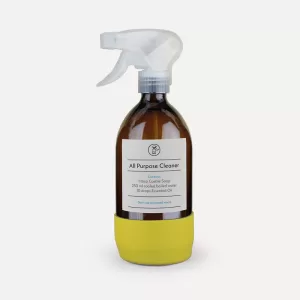 Trigger Spray bottle with yellow Silicone Boot and All-purpose cleaner Recipe Label