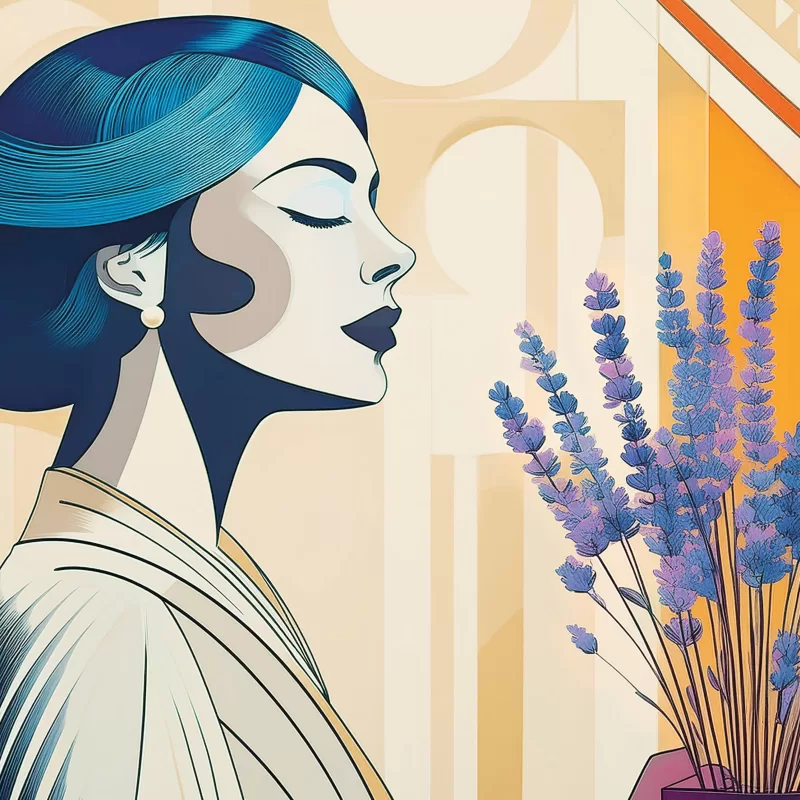 Woman smelling Lavender with eyes closed