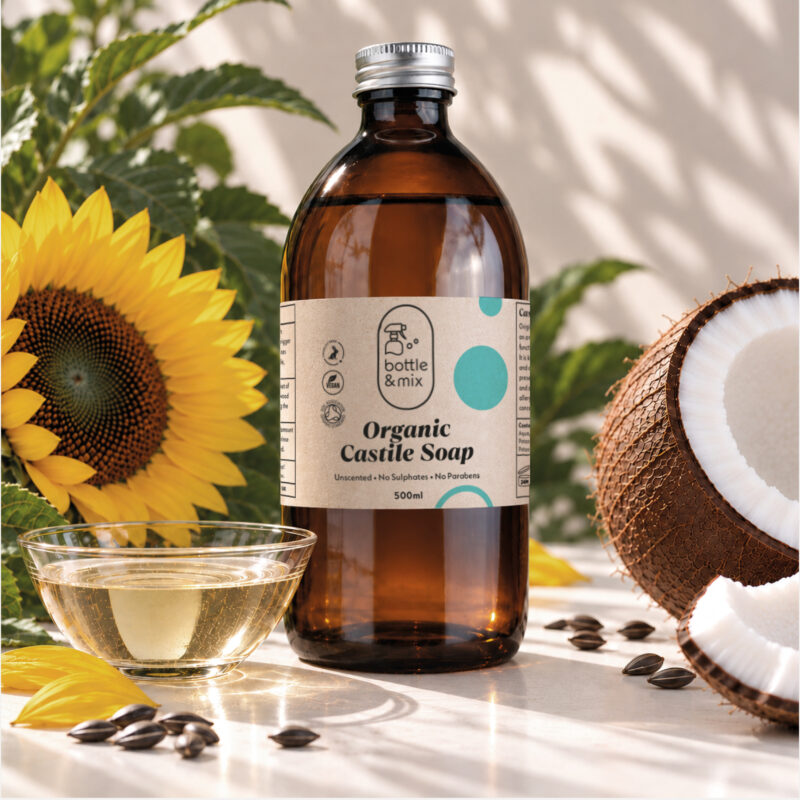 Bottle and Mix Organic Liquid Castile Soap with sunflower and coconut oil